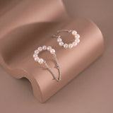 Silver Pearl Tassel Chain Earcuff Earrings Women's Clip-On Birthday Gift