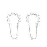 Silver Pearl Tassel Chain Earcuff Earrings Women's Clip-On Birthday Gift