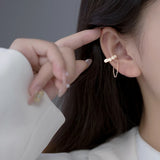 Silver Pearl Tassel Chain Earcuff Earrings Women's Clip-On Birthday Gift