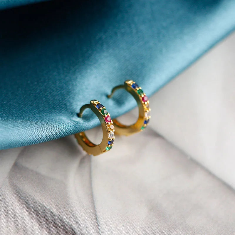 Silver Zircon Small Hoop Earrings 7mm Unisex Kids Jewelry