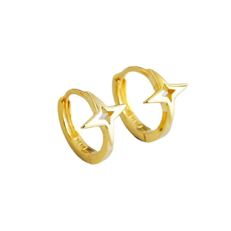 Silver Copper Heart Circle Huggie Hoops Earrings Female Minimalist Filled French
