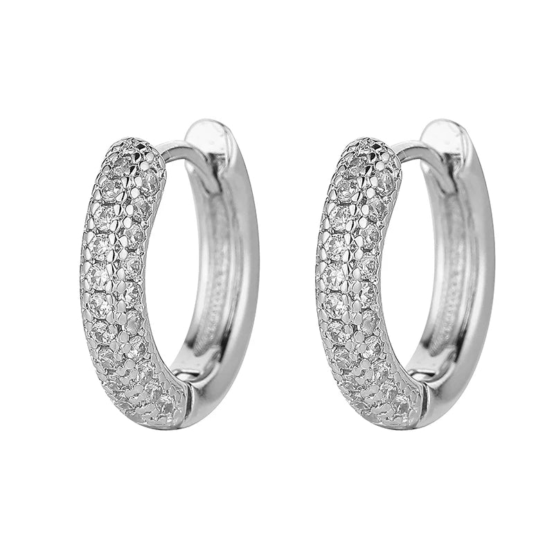 Silver Copper Heart Circle Huggie Hoops Earrings Female Minimalist Filled French