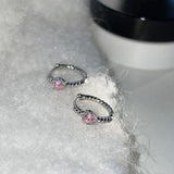 Silver Copper Zircon Heart Twist Hoop Earrings For Women