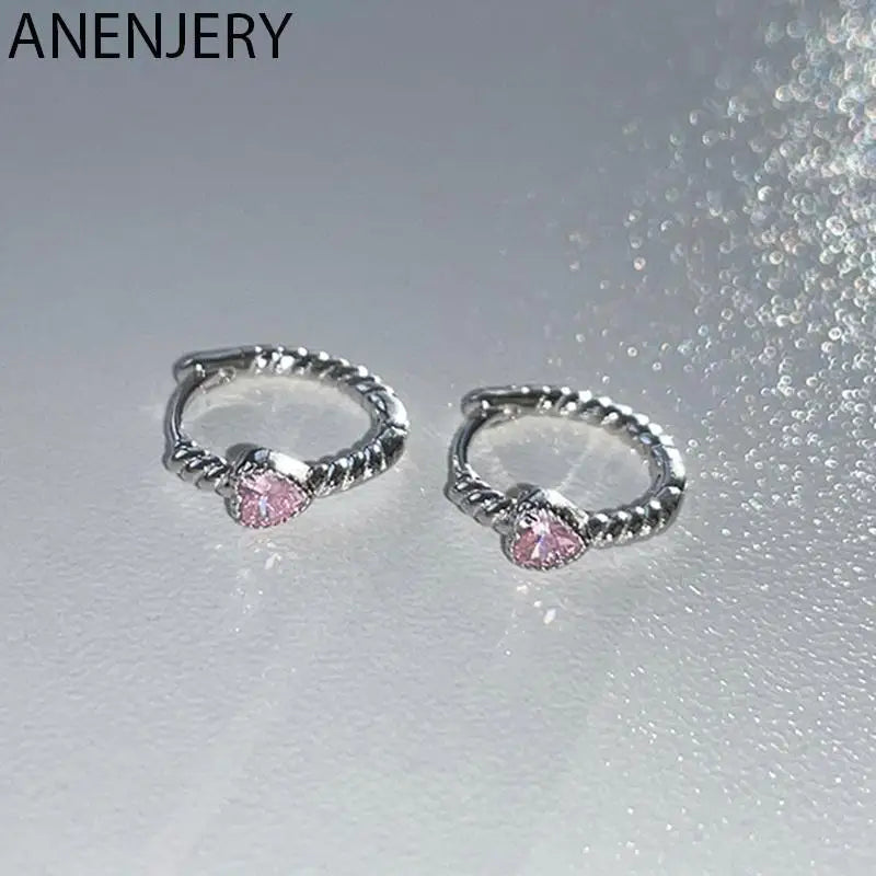 Silver Copper Zircon Heart Twist Hoop Earrings For Women