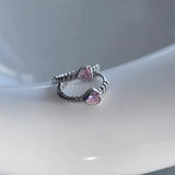Silver Copper Zircon Heart Twist Hoop Earrings For Women