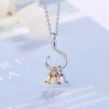 Silver Fish Pendant Necklace With Fish Hook Charms Jewelry S-N376