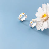 Silver Daisy Flower Hoop Earrings Sweet Spring Jewelry