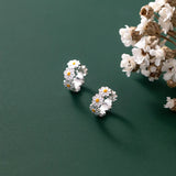Silver Daisy Flower Hoop Earrings Sweet Spring Jewelry