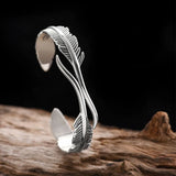 Vintage Thai Silver Feather Leaves Cuff Bracelets