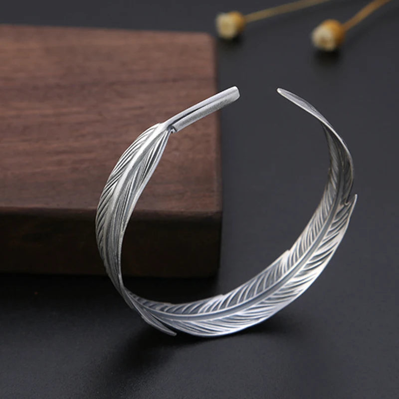 Vintage Thai Silver Wide Cuff Bracelet for Women Men