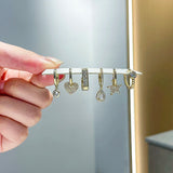 Silver Zircon Square Heart Star Water Drop Hoop Earring Set