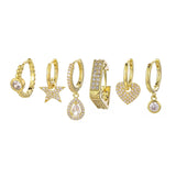 Silver Zircon Square Heart Star Water Drop Hoop Earring Set
