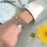 Silver GOOD LUCK Letter Bracelet for Women Square Disc Thai Silver Bracelet