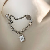 Silver GOOD LUCK Letter Bracelet for Women Square Disc Thai Silver Bracelet