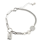 Silver GOOD LUCK Letter Bracelet for Women Square Disc Thai Silver Bracelet