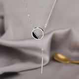 Silver Geometric Round Necklace for Women Long Tassel Sweater Chain