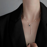 Silver Geometric Round Necklace for Women Long Tassel Sweater Chain