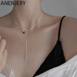 Silver Geometric Round Necklace for Women Long Tassel Sweater Chain