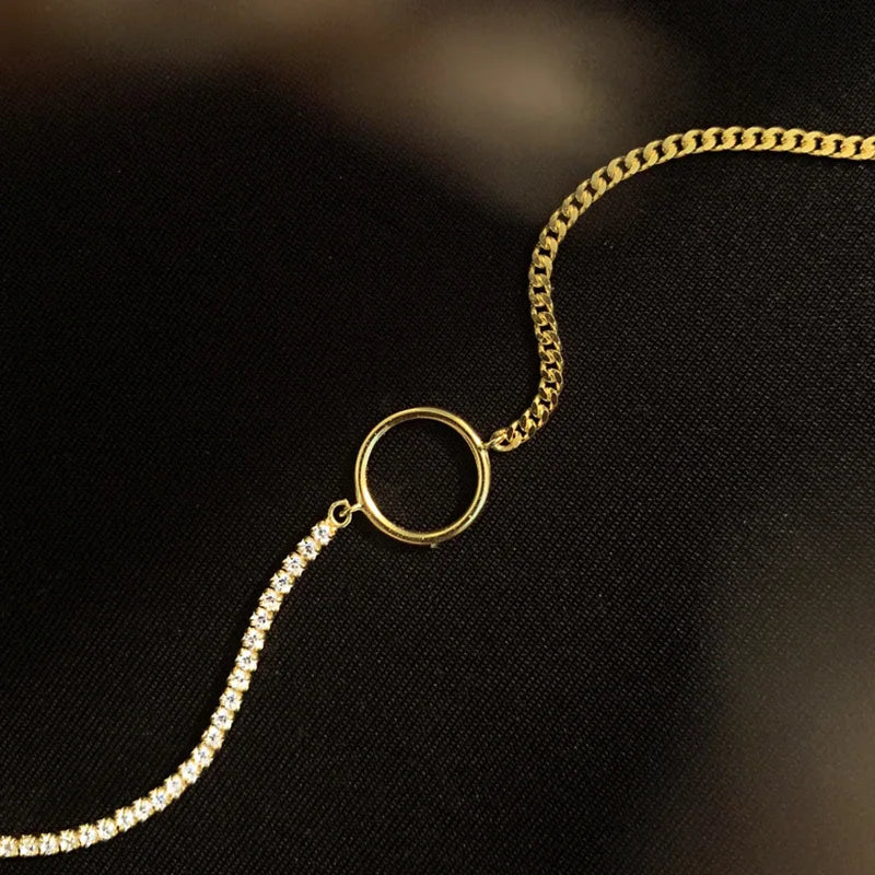 Silver Geometric Circle Asymmetric Chain Bracelet S-B448