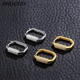 Silver Geometric Zircon Hoop Earrings