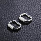 Silver Geometric Zircon Hoop Earrings