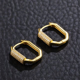 Silver Geometric Zircon Hoop Earrings
