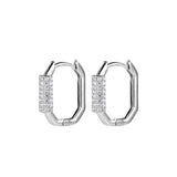 Silver Geometric Zircon Hoop Earrings