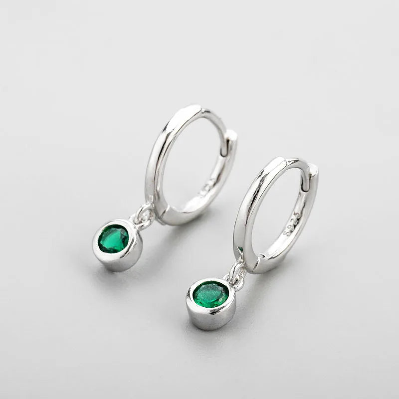 Silver Green Zircon Hoop Earring for Women Small Hoop Earrings