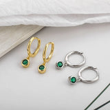 Silver Green Zircon Hoop Earring for Women Small Hoop Earrings
