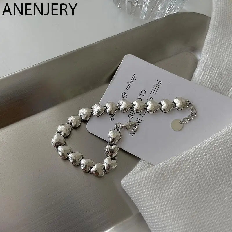 Vintage Silver Heart Bracelet for Women