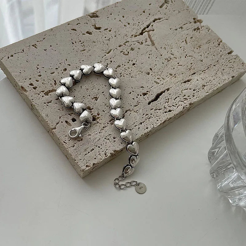 Vintage Silver Heart Bracelet for Women