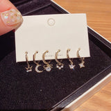 Silver Hoop Earrings Set Geometric Moon Star Heart 6-piece Summer Jewelry