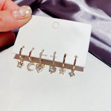 Silver Hoop Earrings Set Geometric Moon Star Heart 6-piece Summer Jewelry