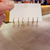 Silver Hoop Earrings Set Geometric Moon Star Heart 6-piece Summer Jewelry