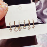 Silver Hoop Earrings Set Geometric Moon Star Heart 6-piece Summer Jewelry