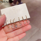Silver Hoop Earrings Set Geometric Moon Star Heart 6-piece Summer Jewelry
