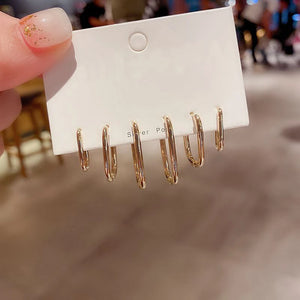 6-Piece Silver Hoop Earrings Set for Women, Oval Shaped, Party