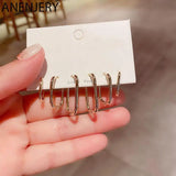 6-Piece Silver Hoop Earrings Set for Women, Oval Shaped, Party