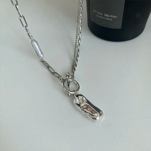 Silver Baroque Pearl Necklace Geometric OT Clasp Women Party Jewelry