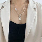 Silver Baroque Pearl Necklace Geometric OT Clasp Women Party Jewelry