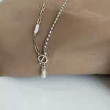 Silver Baroque Pearl Necklace Geometric OT Clasp Women Party Jewelry