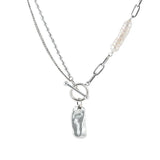 Silver Baroque Pearl Necklace Geometric OT Clasp Women Party Jewelry