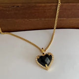 Silver Large Love Heart Necklace for Women Classic Dainty Clavicle Chain