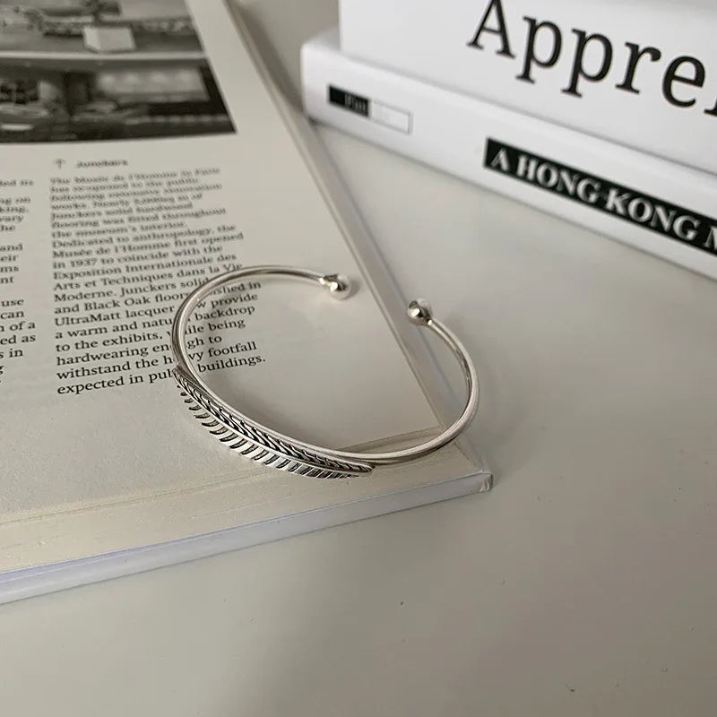 Silver Leaf Bangle Bracelet Open Cuff Thai Silver Bangle