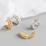 Silver Leaf Hoop Earrings CZ Jewelry S-E1377