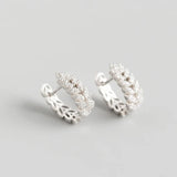 Silver Leaf Hoop Earrings CZ Jewelry S-E1377
