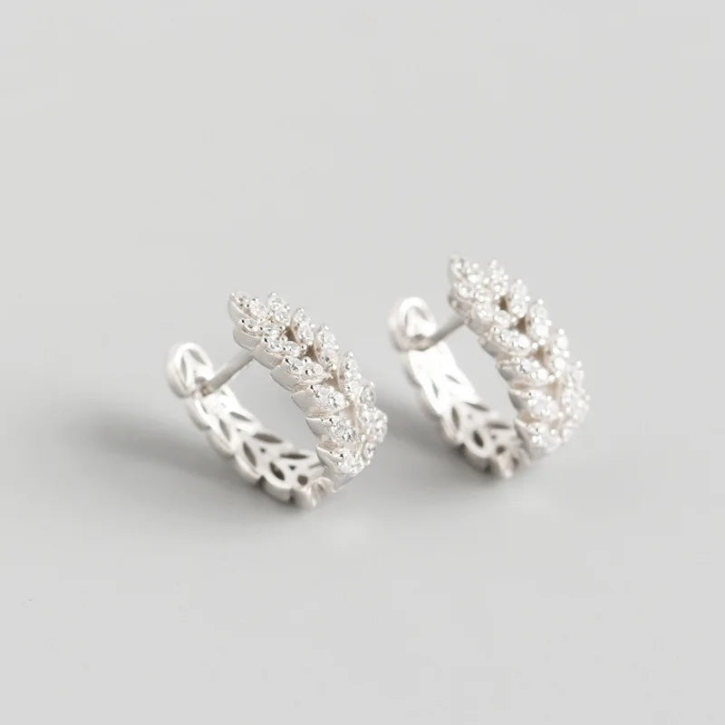 Silver Leaf Hoop Earrings CZ Jewelry S-E1377
