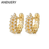 Silver Leaf Hoop Earrings CZ Jewelry S-E1377