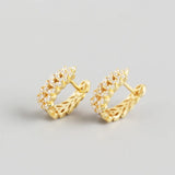Silver Leaf Hoop Earrings CZ Jewelry S-E1377