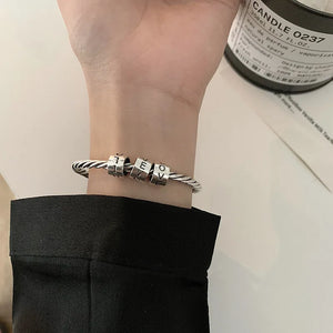 Silver Letter Circle Bracelet Bangle for Women Men